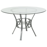 Okrugli stakleni blagovaonski stol od 98 s srebrnim metalnim okvirom