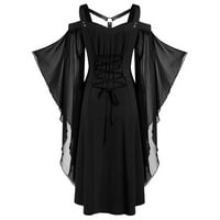 Plus Size Ženska haljina, cool jednobojna gotička haljina s križnim umetkom od čipke i leptir-mašnom bez rukava