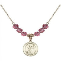 Pozlaćena ogrlica s ružičastim kamenim perlicama mjeseca rođenja u listopadu i šarmom Svetog Rocca