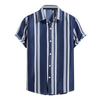 Muška ljetna ležerna majica s printom, bluza s prugama, bluza s printom, Kratki rukavi, odbijeni ovratnik, modna košulja na kopčanje,