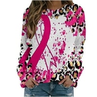 Ženske majice za podizanje svijesti o raku dojke, dukserice s ružičastim vrpcama, vrhovi s dugim rukavima, Okrugli vrat, Raglan rukav,