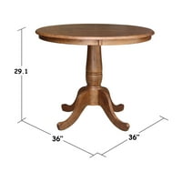 Okrugli stol za blagovanje na postolju od punog drveta promjera 36 inča izrađen od istrošenog hrasta