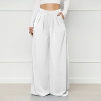 Ženske modne casual obične elegantne hlače visokog struka s džepovima širokih nogavica hlače s patentnim zatvaračem bijela Veličina