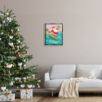 Tko treba snježno surfanje Djeda Mraza praznična grafička umjetnost sjajna siva uokvirena umjetnička print zidna umjetnost