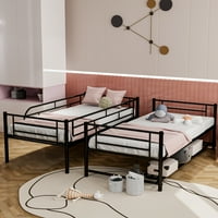 Aukfa twin-over-twin krevet na kat, teški metalni metal kabriolet u dva platformska kreveta za djecu tinejdžera u spavaonici-crno