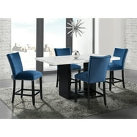 Namještaj za Piket kuće: stol za blagovanje od bijelog mramora visine radne površine i četiri stolice od Plavog baršuna