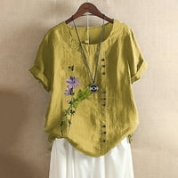 Ženska ljetna labava majica s okruglim vratom s cvjetnim printom Plus veličine s kratkim rukavima s cvjetnim printom