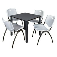 Kvadratni stol za odmor od 90 - Sivi krom i stolice mumbo mumbo - Crna