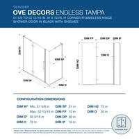 OVE Decors Tampa 52- in. W in. H Pravokutni kutni tuš za tuširanje s okretnim okvirima bez tuša u crnoj boji