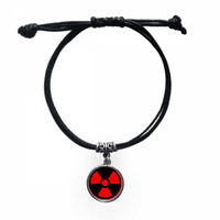 Crvena opasna narukvica sa simbolom otrovnog zračenja, Narukvica od kožnog užeta, crni nakit