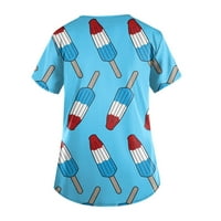 Bluze s printom kratkih rukava za slobodno vrijeme, ljetni vrhovi s izrezom u obliku slova H za žene, nebesko plava 4 inča