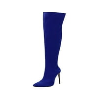 _ / Ženske čizme na visoku petu do bedara, šiljaste čizme preko koljena, ženske zimske cipele, model Casual cipele u plavoj boji