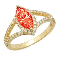 1. dijamant Markiznog reza s imitacijom crvenog dijamanta u žutom zlatu od 14 karata s umetcima prsten od 14 karata