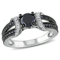 Zaručnički prsten od srebrnog srebra s podijeljenim drškom od crno-bijelog dijamanta