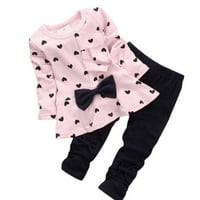 Kompleti odjeće za djevojčice od 2 do 6 godina, dječja majica s mašnom i printom u obliku srca, hlače, Komplet odjeće u ružičastoj
