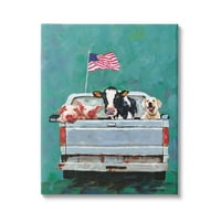 Stupell Industries Farmanijske životinje pikap kamion mahanje zastavom platno zidna umjetnost, 48, dizajn bijelim ljestvicama