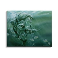 Galerija obalnog slikarstva _ podvodni dupini i ribe, omotano platno, tiskana zidna umjetnost
