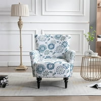Porkiss lanena stolica za platnenu tkaninu, moderna fotelje s čvrstim nogama od čvrstog drveta za dnevnu sobu, bijela