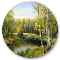 Dizajnirati 'Rijeka u tihoj zelenoj prirodi kroz breze tradicionalne metalne zidne umjetnosti - disk od 29