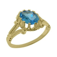 18K ženski prsten od žutog zlata britanske proizvodnje, vjenčani prsten od prirodnog plavog topaza - opcije veličine-veličina 7,5