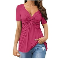 Ljetni vrhovi veličine plus, Ženska ležerna bluza s izrezom i mašnom u obliku slova u, seksi majice kratkih rukava, top