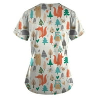 Bluze za žene s džepovima i životinjskim printom, pilingi bluze za žene s izrezom u obliku slova u i kratkim rukavima u narančastoj