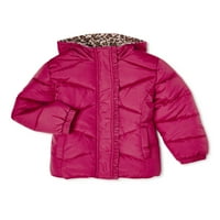 Pink Platinum Girls Solid kapuljača s kapuljačom zimski puhač s leopardovim otiskom, veličine 4-16