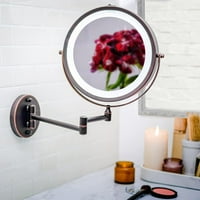 Zidno ogledalo za šminkanje s pozadinskim osvjetljenjem, dvostrano kružno LED povećalo, uvlačiva i uvlačiva ručka, kompaktno i bežično
