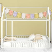 Aukfa metalni kućni krevet, platforma u punoj veličini s ogradom za djecu - bijela