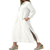 Ženske maksi haljine dugih rukava, jednobojne Vintage ženske haljine s izrezom u obliku slova u, Ležerne bijele haljine u obliku