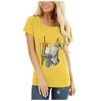 Ženska majica s okruglim vratom s printom zečića uskrsna ležerna široka bluza kratkih rukava slatka poklon odjeća za majice s vrhovima