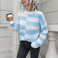 Ženski džemperi u boji, ležerni široki džemperi Na pruge, prevelike veličine, okrugli vrat, pleteni vrhovi dugih rukava, majica bez