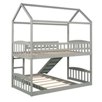 Aukfa podni krevet na kat, drveni kućni krevet okvir kreveta i ljestve, blizanac preko blizanačkog dječjeg kreveta - siva
