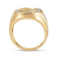 Muški prsten u obliku potkove od 10k punog žutog zlata s okruglim dijamantom veličina prstena 10