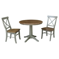 Okrugli, izduženi stol za blagovanje od punog drveta od 36 inča sa stolicama s poprečnim naslonom od istrošenog kamena Hikorije iz