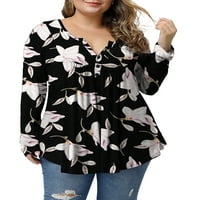 Gornji dijelovi Plus veličine za žensku odjeću, košulje s dugim rukavima s cvjetnim printom, bluze s izrezom u obliku slova A