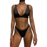 Ženski jednobojni bikini kupaći kostim visokog struka dva kupaća kostima