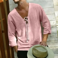 Muški ljetni casual stil na plaži, široki pulover s izrezom u obliku slova u i vezicama, gornji dio rukava od tri četvrtine