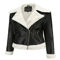 ; / Ženski kaputi s patentnim zatvaračem casual jakna retro krzneni kaput gornja odjeća s reverom od PU kože crna;