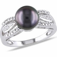 Koktel prsten od srebra s crnim okruglim tahitijskim biserima i dijamantom