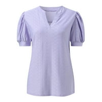 Košulje za žene modni elegantni casual ljetni izrez u obliku slova u, Jednobojni, šuplji mjehur, Kratki rukavi, labavi ženski vrhovi