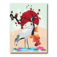 DesignArt 'koi riba s dizalicama ptice' seoska kuća platna zidna umjetnička tiska
