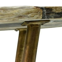 Konzolni stol od okamenjenog drveta-izlizani brončani okvir-prirodna ploča stola