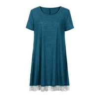 Ženska haljina ljeto jesen Okrugli vrat, Kratki rukav, majica s čipkastim rubom, široka haljina s džepovima, e-mail