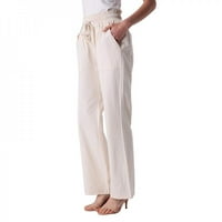 + / Ženske casual modne pamučne jednobojne široke hlače s elastičnim pojasom S vezicama, džepne hlače