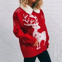 Ženski ružni Božićni pulover, modni džemper velike veličine s dugim rukavima s reverom, print sobova, ružni Božićni džemper