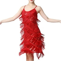 Ženska ljetna ležerna slojevita Midi haljina s naramenicama jednobojne lepršave haljine bez rukava crvena Veličina 3 inča