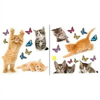 Zidne naljepnice za razigrane mačke i leptire u rasponu od 12,2 do 24,4 inča, 2 četvorna metra