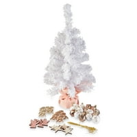 Svečano bijelo božićno mini drvce s kompletom mini ukrasa u obliku mašne, visina stabla