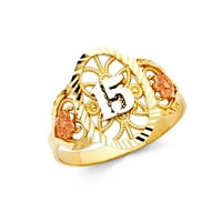 Nakit 14k bijelo žuto i ružičasto trobojno zlato Petnaestogodišnjica jednodomnog modnog prstena veličina 5,5